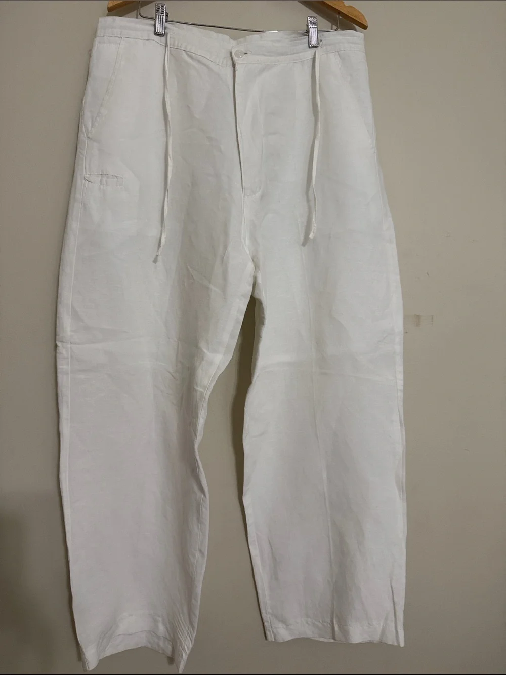 Linea Uomo Men White Linen Drawstring Pants 38X 32 beach resort vacation casual